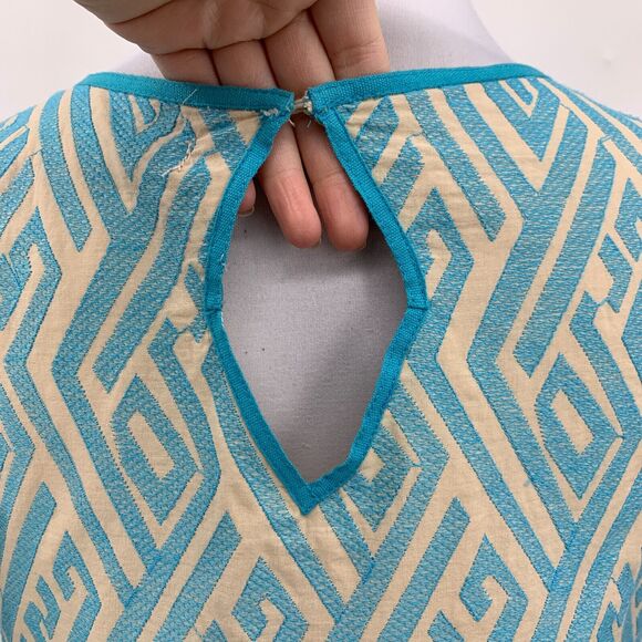 Chelsea & Violet Dress Womens Small Beige Blue Shift Textured Keyhole Ikat Lined - Picture 6 of 15